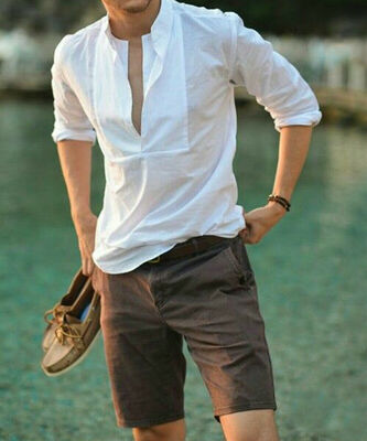 

Men Summer Fashion Slim Fit Shirt Top Long Sleeve Casual T-shirt Tee Beach Wear