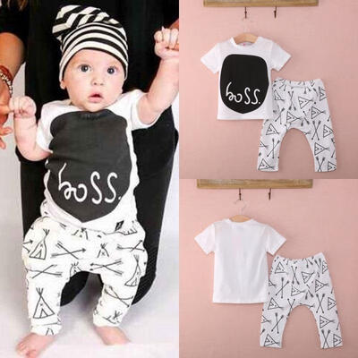 

Newborn 0 6 12 18 24Months Baby Boy Girl Clothes T-shirt Pants Outfits Set AU Boss pattern black&white