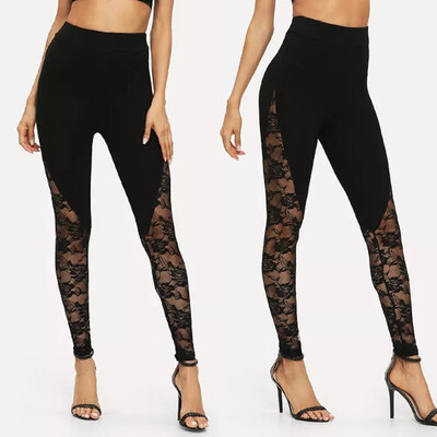 

Tailored Womens Solid Color Sexy Lace Stitching Yoga Leggings Exercise Pants