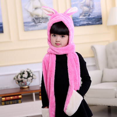 

Korean childrens autumn&winter new plush multi-function cartoon embroidery scarf men&women baby thick warm hat around