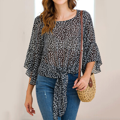 

Women Summer Flare Sleeve Floral Print Chiffon Blouse T-Shirt Office Ladies Tops