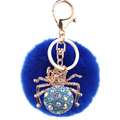 

Keychain alloy studded spider hanging bag mobile phone accessories cute animal rex rabbit hair car pendant
