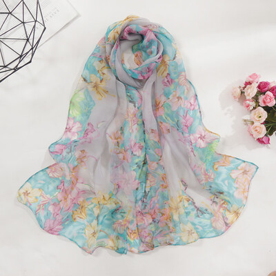 

Gobestart Fashion Women Flower Print Long Soft Wrap Scarf Simulation Silk Shawl Scarves