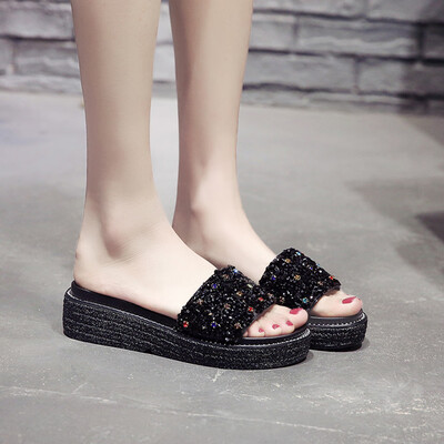 

Rose Women Ladies Fashion Crystal Loafers Casual Sandals Flats Beach Slipper Shoes