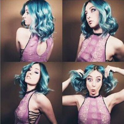 

〖Follure〗Natural Curly Synthetic Wig Sexy Women Short Green Wave Wavy Wigs Roes Net