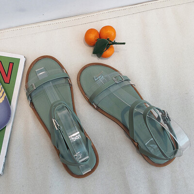 

Summer 2019 new Korean version of Joker student thick cake Roman Sandals fairy wind chic flat sandals women