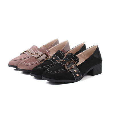 

63 Korean casual shoes womens thick with autumn wild womens shoes rivets soft leather work shoes