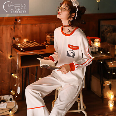 

Jin Yunsi 2019 spring&summer new pajamas womens cotton casual long-sleeved cartoon bear home service suit AM2M3522013 beige L code