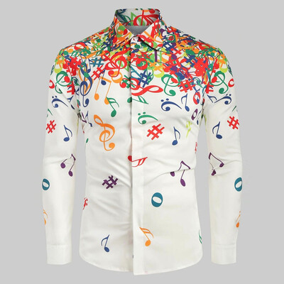 

Toponeto Men Casual Novelty Musical Note Pattern Casual Long Sleeves Shirt Top Blouse