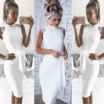 

Womens Lace Sleeveless Bodycon Formal Evening Cocktail Party Mini Midi Dress US