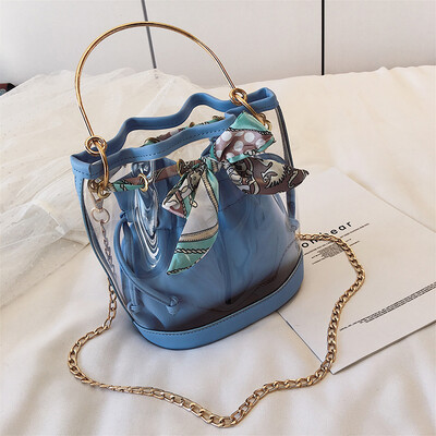 

Transparent jelly bag female 2019 new ins super fire summer mini bucket bag chic chain slung small bag