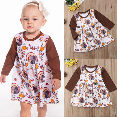 

New Baby Girls Infant Party Dress Kids Halloween Turkey Pumpkin Costume Outfit