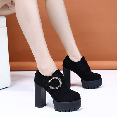 

Thick high heel low upper shoes single shoes leather shoes trendy shoes autumn waterproof platform high&thin womens sh