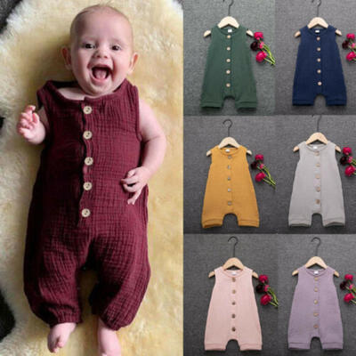 

UK Newborn Baby Girls Boys Linen Romper Jumpsuit Bodysuit Sunsuit Clothes Outfit