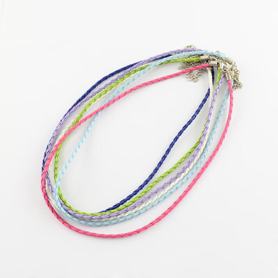 

Trendy Braided Imitation Leather Necklace Making with Iron End Chains&Lobster Claw Clasps Platinum Metal Color Mixed Color