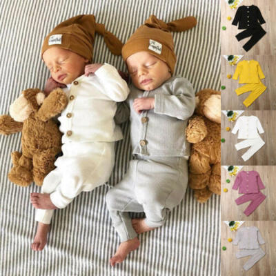 

New Baby Kids Boy Girl Romper Long Sleeve TopsPants Suit Cotton 2PCS Outfits