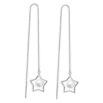 

White Imitation Pearl Drop Line Long Earrings For Women Star Fashion Party Jewelry Accessories Gifts WJ122