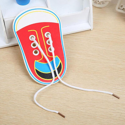 

Tie Shoelaces Toy Children Wooden Lacing Shoes Toddler Kids Teaching