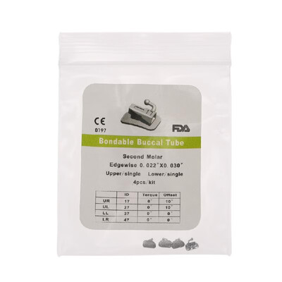 

4PcsPack Dental Orthodontic Buccal Tubes for 2nd Molar Single Tube 0022 Bondable Edgewise Buccal Tube