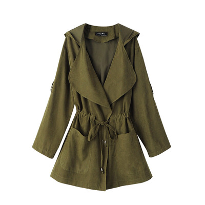 

Autumn Winter New Fashion Medium Long Section Hooded Light Windbreaker Coat Women