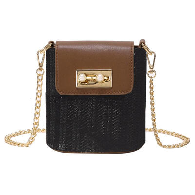 

Hit Color Bag Women Flap Shoulder Messenger Pearl Woven Leather Chain Bags