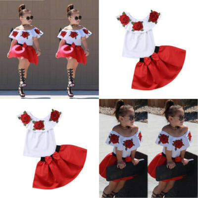 

Toddler Kids Baby Girls Outfits Floral Clothes Off Shoulder Tops Tutu Dress Set
