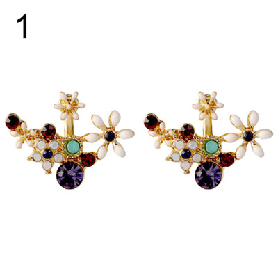 

Women Flower Circle Heart Waterdrop Faux Pearl Rhinestone Inlaid Stud Earrings