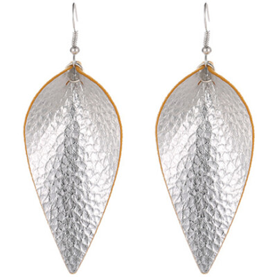 

New Cutting Leaf Feather Earrings PU Leather Sequins Looking Various MultiColors Bohemia Water Drop Dangle Earring