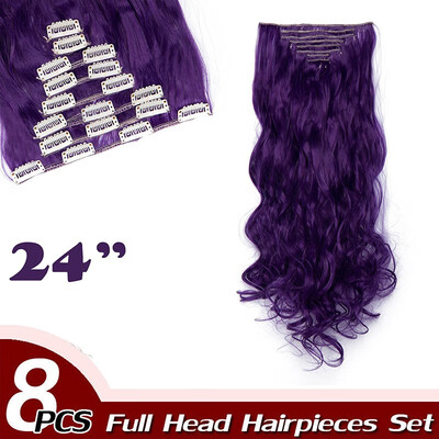

Full Head Clip Synthetic in Hair Extensions 8 Piece 18 Clips Hairpiece Long Wave Curly Straight for Women
