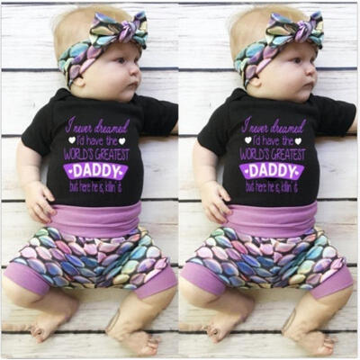 

Newborn Baby Girl Cotton Tops Romper Shorts Headband Outfits Clothes Summer