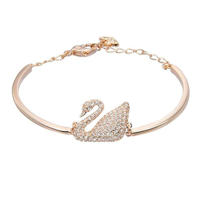 

Fashion Luxury Zircon Crystal Silver Plated Swan Bangle Bracelet