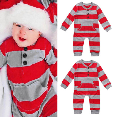 

Newborn Baby Girls Boys Long Sleeves Stipe Romper Kids Christmas Clothing