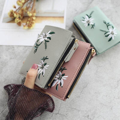 Women Wallet PU Leather Print Flower Cash Pocket Photo MiniClutch Short Purse