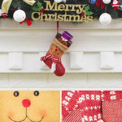 

Happy Year Christmas Stockings Socks Plaid Santa Claus Candy Gift Bag Tree Hanging Ornament Xmas Decoration