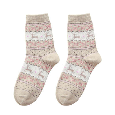 

Women Cartoon Elk Print Knitted Socks Christmas Thicken Anti-slip Socks
