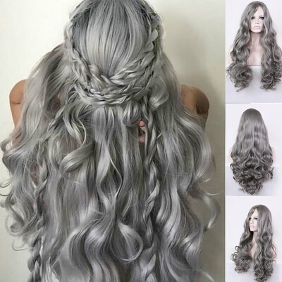 

〖Follure〗70CM Sexy Gradient Grey Party Wigs Long Curly Hair Mixed Colors Synthetic Wig