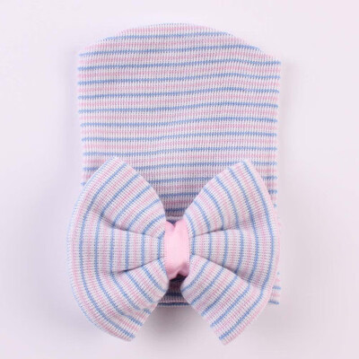 

SUNSIOM Newborn Baby Girl Infant Colorful Striped Bow Cap Hospital Warm Soft Beanie Hat
