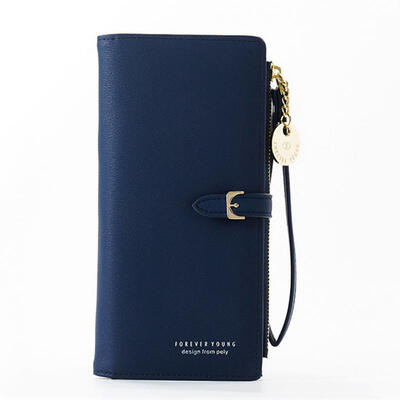 

Casual Solid Color Women Wallet Long Multi-Card Large Capacity Coin Purse Wrist Strap Money Bag