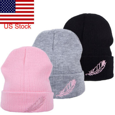 

Feather Beanies Cable Knit Soft Ski Warm Winter Caps Hats Unisex Mens Womens