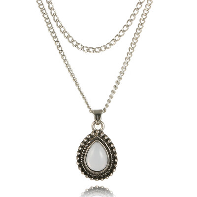 

Double Horn Necklace Opal Crescent Water Drop Necklace Boho Jewelry Minimal Girlfriend Gift