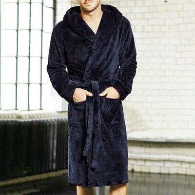 

Mens Winter Warm Plush Lengthened Shawl Bathrobe Home Clothes Long Robe Coat