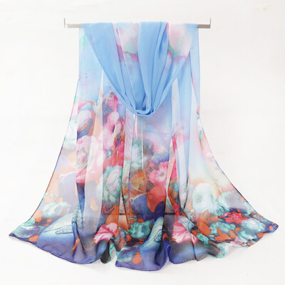 

Gobestart Fashion Women Flower Print Long Soft Wrap Scarf Simulation Silk Shawl Scarves