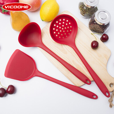 

Chinese style set of 3 silicon -made kitchen tools including spatulasoup ladle&skimmer