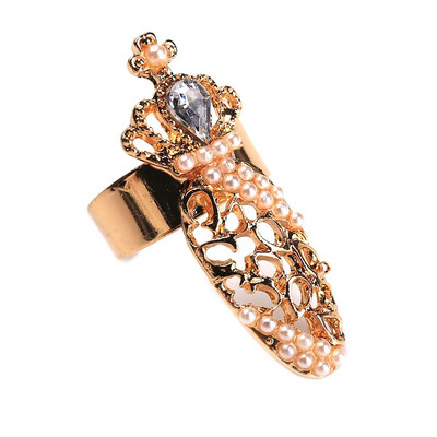 

Women Elegant Bowknot Nail Ring Charm Crown Flower Crystal Finger Nail Rings Hot Items
