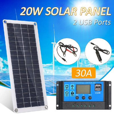

DC 5V18V Dual Output 20W Solar Panel with 2 USB Ports & Car Charge IP65 Water Resistance 12V24V Solar Charge Controller PWM Inte
