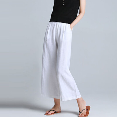 

Fashion Women Leisure High Waist Trousers Loose Pants Pure Color Long Pants