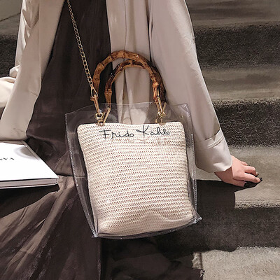 

Advanced sense bag Ocean transparent transparent bamboo handbag handbags new 2019 wild ins chain Messenger bag