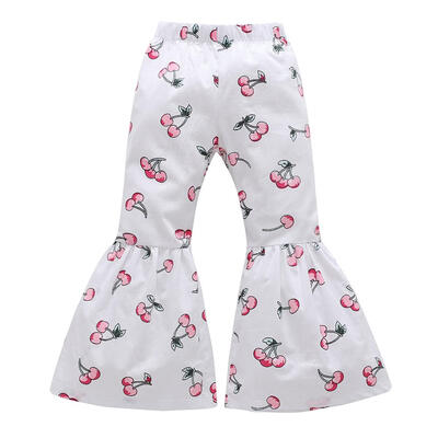 

Autumn Girls Fruit Cherry Print Flare Pants Elastic Kids Casual Trousers