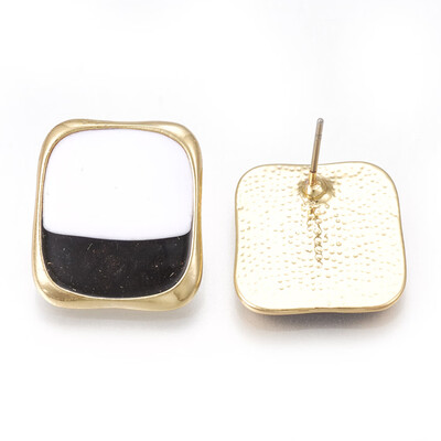 

Alloy Enamel Stud Earrings Rectangle Light Gold White 195x175mm Pin 07mm