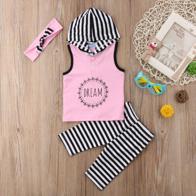 

3Pcs Toddler Kids Baby Girl Hoodie Top Pants Striped Leggings Outfit Clothes Mon